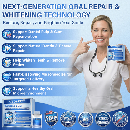 Ceoerty® Tooth & Gum Care Fast-Dissolving Microneedle Patch✨ (𝟓-𝐢𝐧-𝟏 💎 𝐑𝐞𝐛𝐮𝐢𝐥𝐝 𝐄𝐧𝐚𝐦𝐞𝐥 & 𝐃𝐞𝐧𝐭𝐢𝐧 • 𝐒𝐭𝐫𝐞𝐧𝐠𝐭𝐡𝐞𝐧 𝐆𝐮𝐦𝐬 • 𝐄𝐫𝐚𝐝𝐢𝐜𝐚𝐭𝐞 𝐓𝐚𝐫𝐭𝐚𝐫 & 𝐎𝐝𝐨𝐫 • 𝐖𝐡𝐢𝐭𝐞𝐧𝐢𝐧𝐠 • 𝐒𝐭𝐨𝐩 𝐓𝐨𝐨𝐭𝐡 𝐒𝐞𝐧𝐬𝐢𝐭𝐢𝐯𝐢𝐭𝐲)
