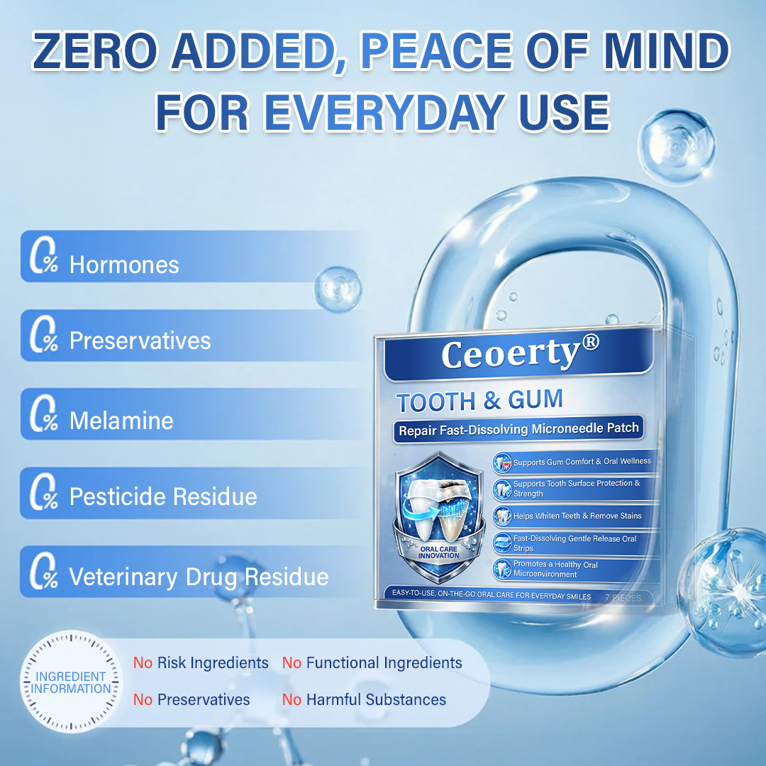 Ceoerty® Tooth & Gum Care Fast-Dissolving Microneedle Patch✨ (𝟓-𝐢𝐧-𝟏 💎 𝐑𝐞𝐛𝐮𝐢𝐥𝐝 𝐄𝐧𝐚𝐦𝐞𝐥 & 𝐃𝐞𝐧𝐭𝐢𝐧 • 𝐒𝐭𝐫𝐞𝐧𝐠𝐭𝐡𝐞𝐧 𝐆𝐮𝐦𝐬 • 𝐄𝐫𝐚𝐝𝐢𝐜𝐚𝐭𝐞 𝐓𝐚𝐫𝐭𝐚𝐫 & 𝐎𝐝𝐨𝐫 • 𝐖𝐡𝐢𝐭𝐞𝐧𝐢𝐧𝐠 • 𝐒𝐭𝐨𝐩 𝐓𝐨𝐨𝐭𝐡 𝐒𝐞𝐧𝐬𝐢𝐭𝐢𝐯𝐢𝐭𝐲)