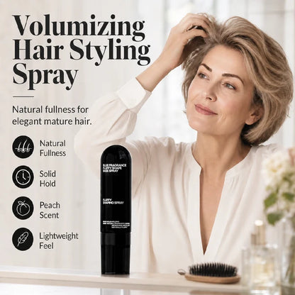 Peach-scented volumizing & setting spray—for lightweight, bouncy hair and long-lasting hold.