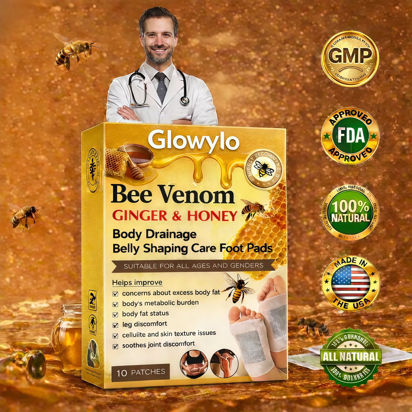 🌿Glowylo™ Bee Venom  Foot Patches (Set of 10)