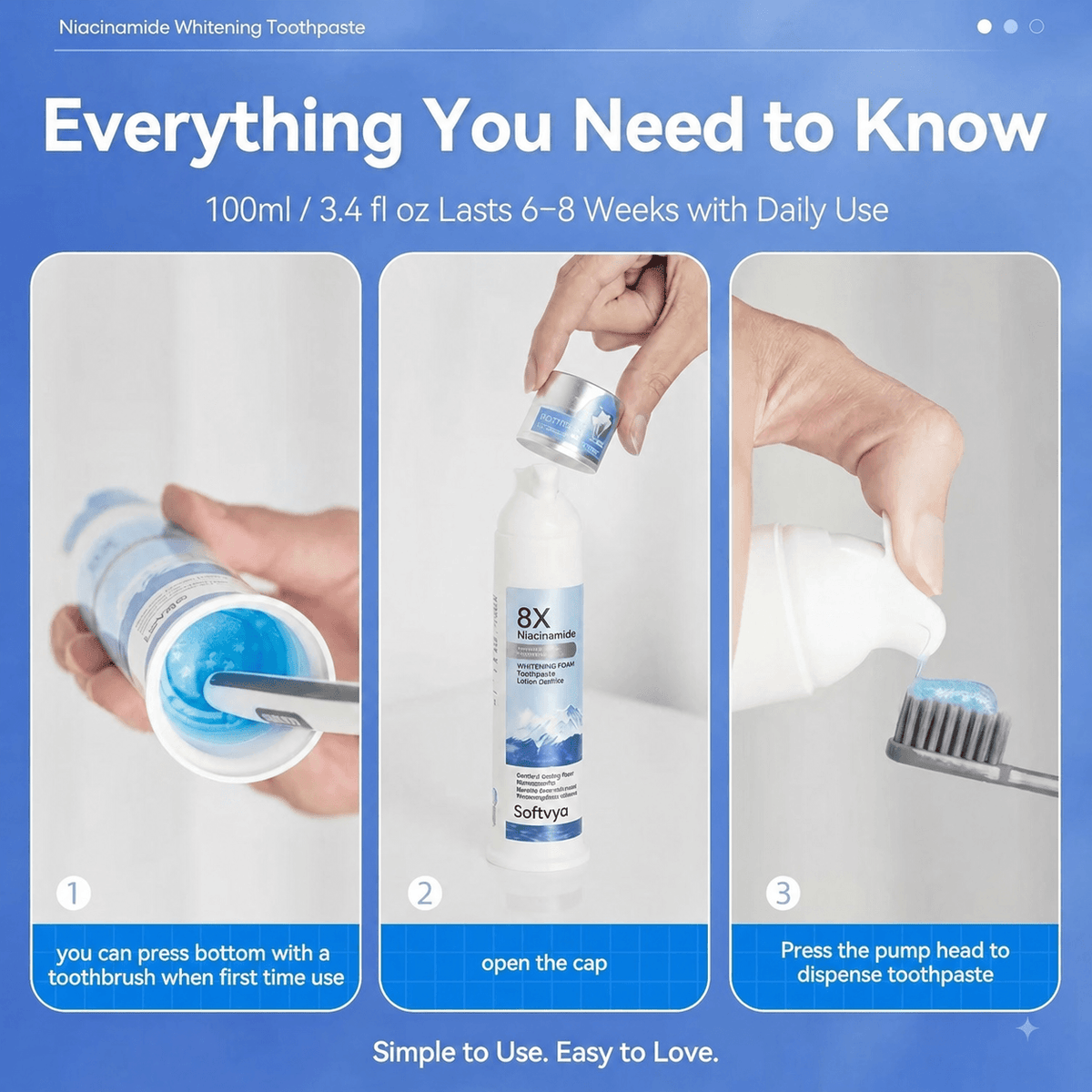 Niacinamide Foaming Whitening Toothpaste 8X - Fresh Breath Stain Removal Gentle Teeth Cleaning