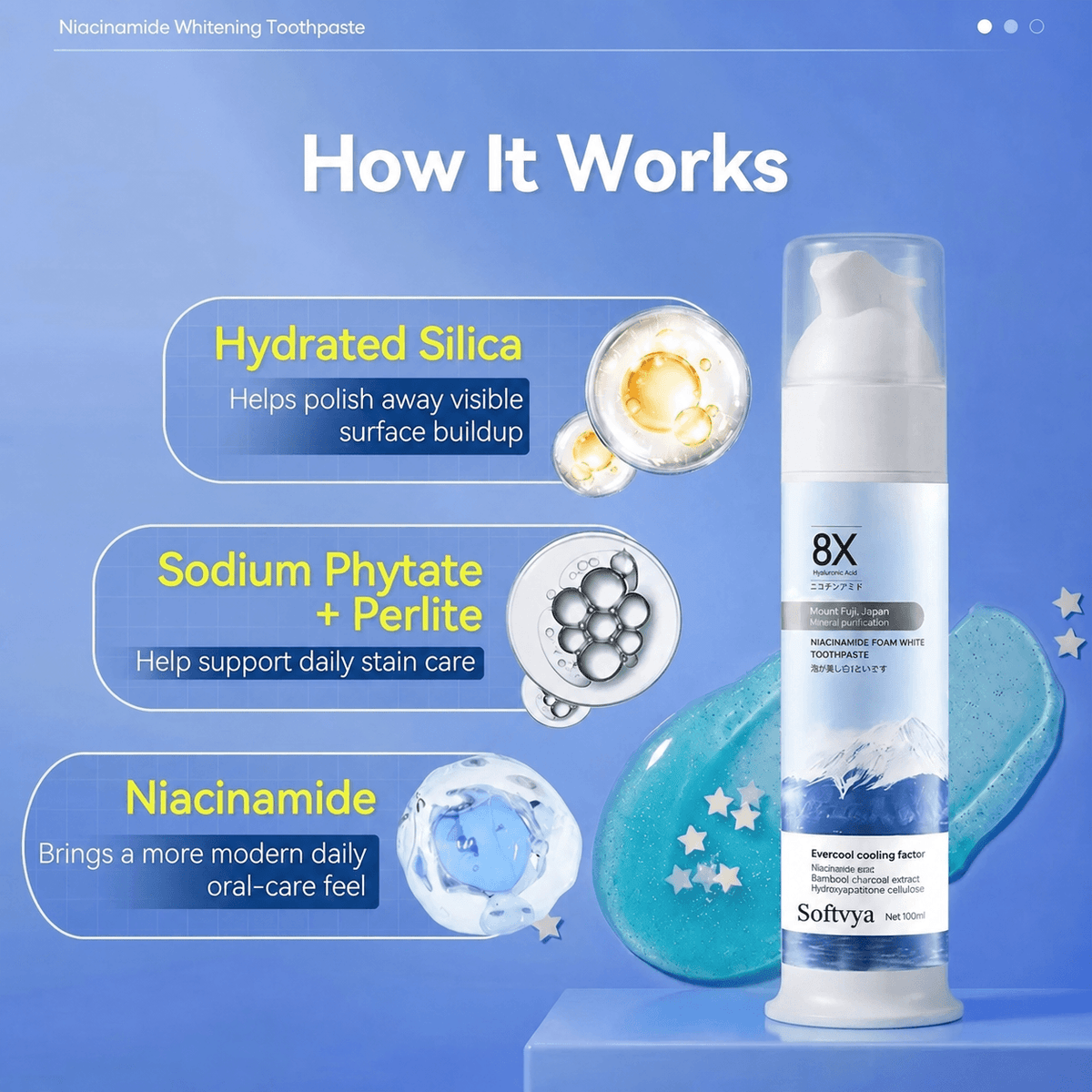 Niacinamide Foaming Whitening Toothpaste 8X - Fresh Breath Stain Removal Gentle Teeth Cleaning